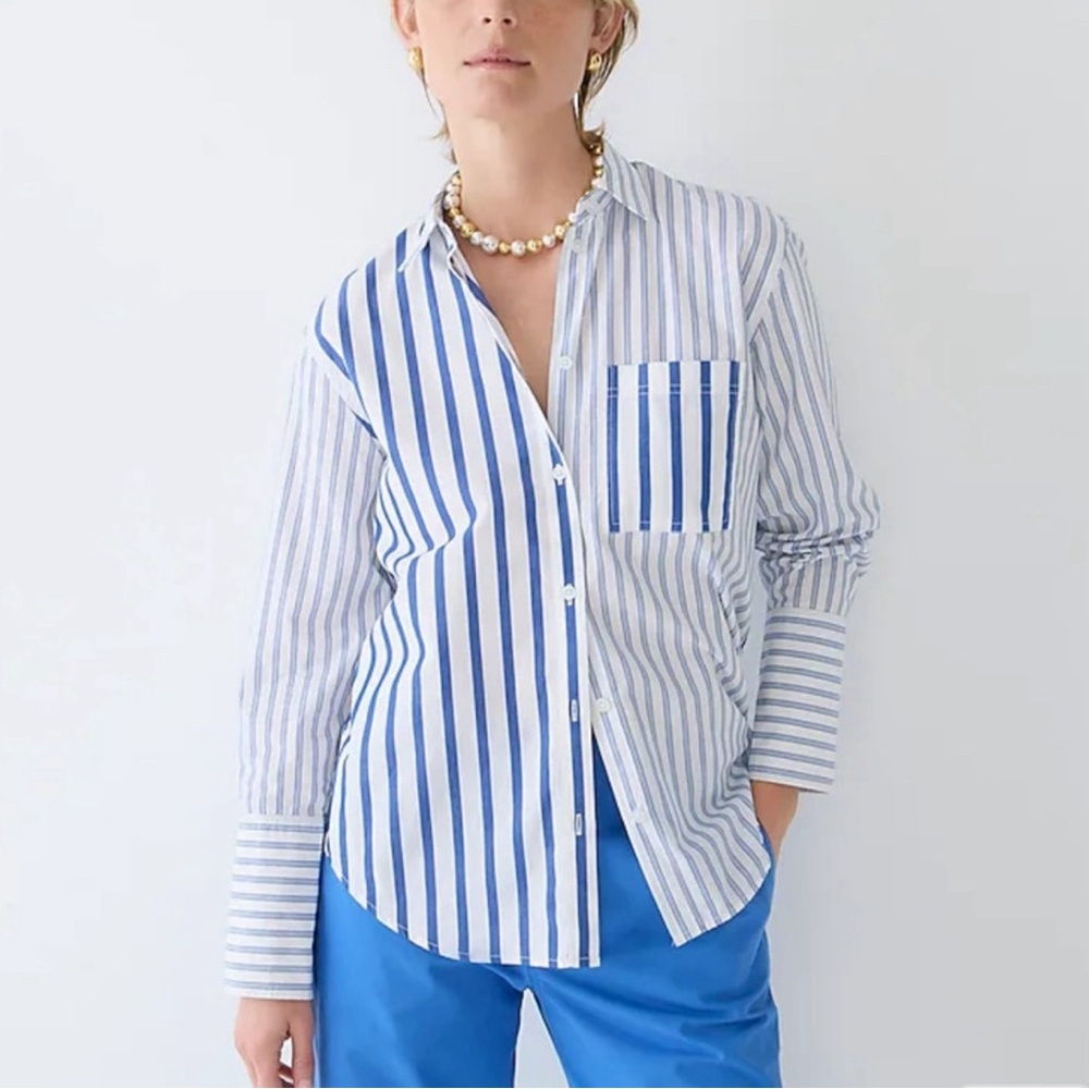 J. Crew 2023 Garçon Shirt in Cocktail Stripe Button Down Cotton Poplin Size 2